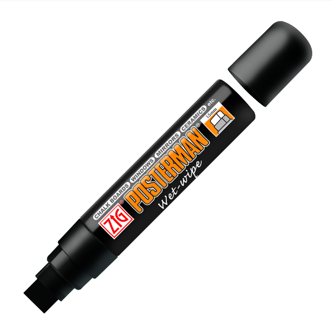 Kreideschreiber, 6 x 15 mm breit, schwarz (Posterman wet wipe)