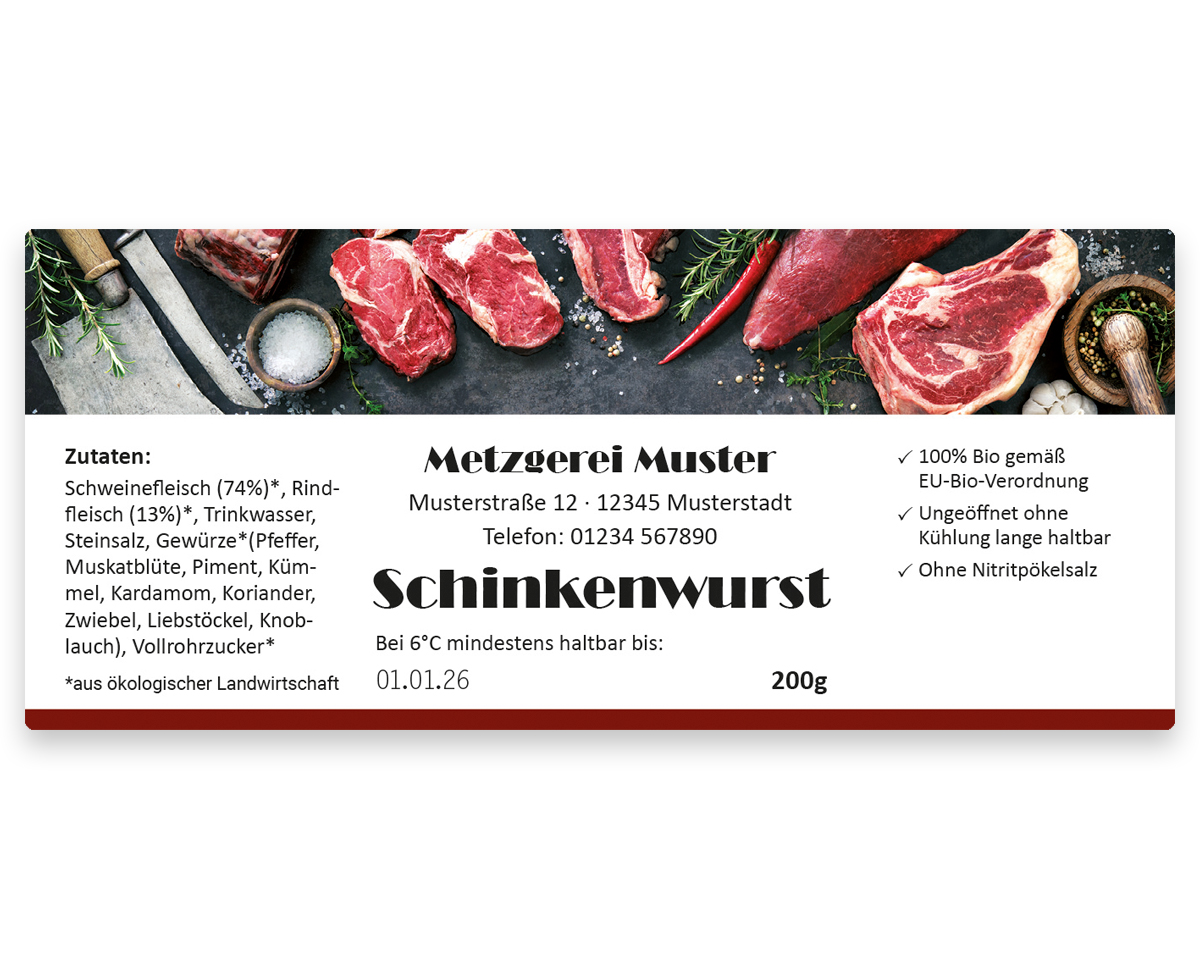 Produktetiketten individuell, 115 x 40 mm, Motiv 2 "Fleischsortiment", mehrfarbig, 1 Rolle à 1.000 Etiketten