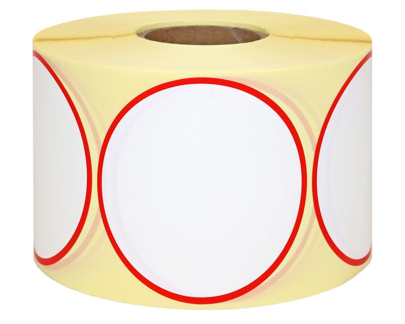 Etiketten, 70 mm rund, weiß, Rand rot, 1 Rolle à 1.000 Etiketten